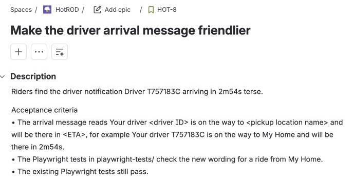 A Jira story with the feature description and three acceptance criteria