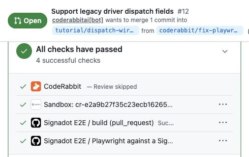 Stacked pull request opened by CodeRabbit, with passing build and Playwright sandbox checks