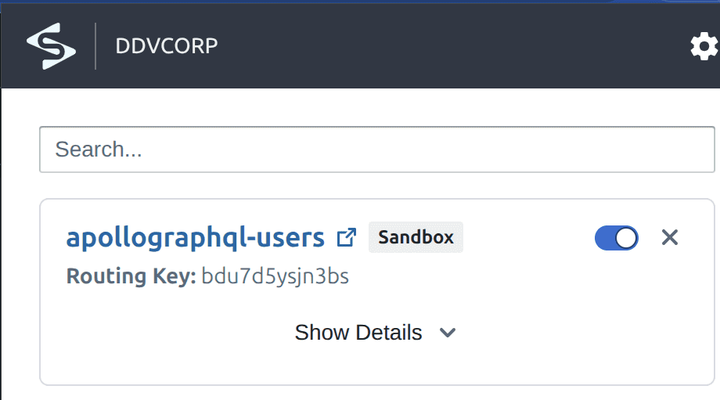 Signadot Chrome extension with the apollographql-users sandbox switched on and its routing key shown