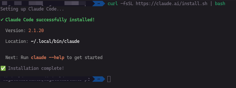 Claude Code installation success