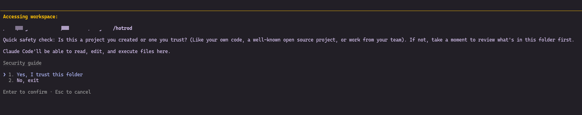 Workspace security prompt