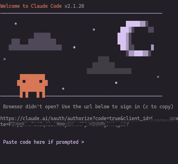 Claude Code welcome screen with login URL
