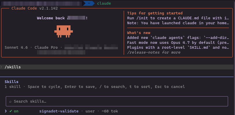 Claude Code slash-skills UI listing signadot-validate
