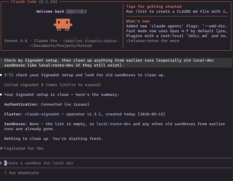 Prompt 1 completed with Signadot setup summary