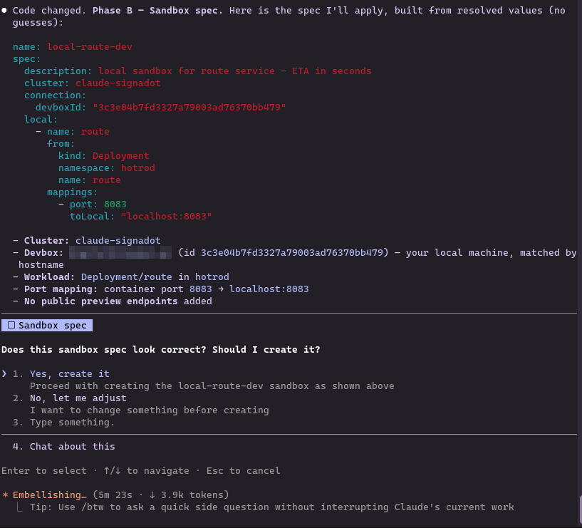 Sandbox spec confirmation for local-route-dev