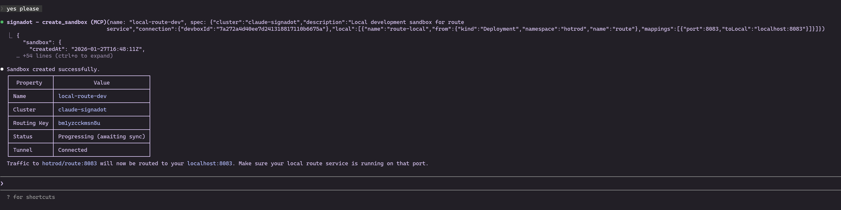 Sandbox created successfully
