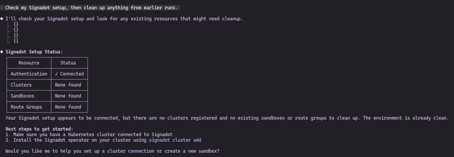 Status with no clusters
