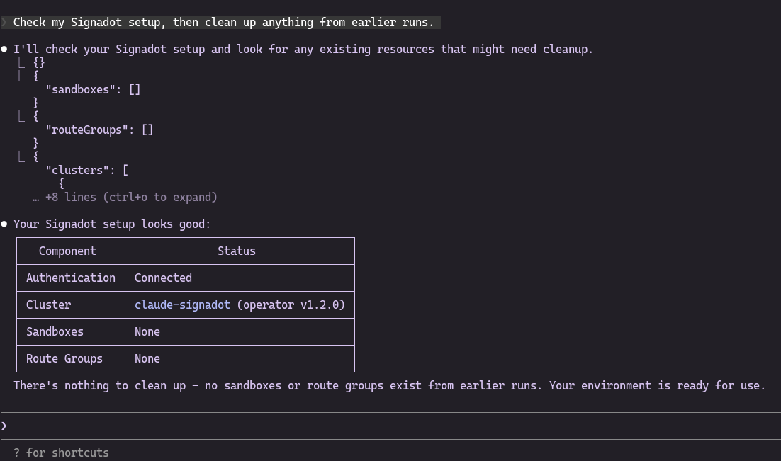 Status with cluster connected