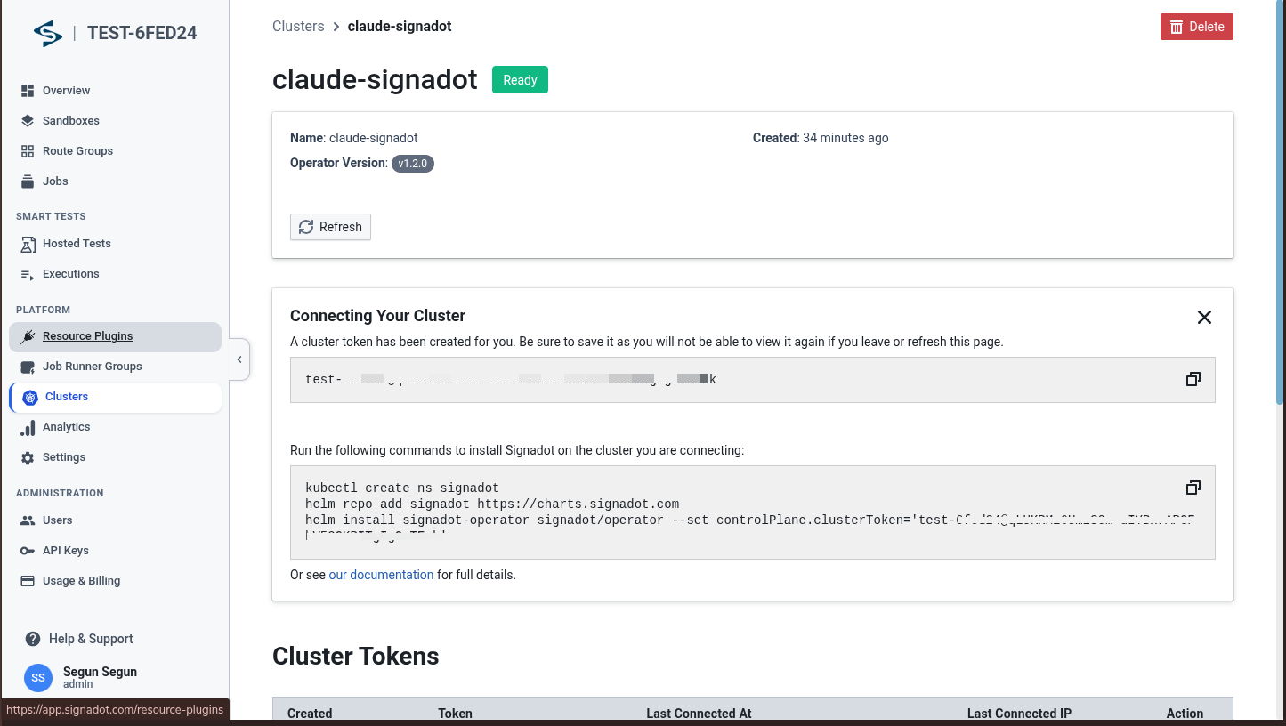Cluster status in web dashboard