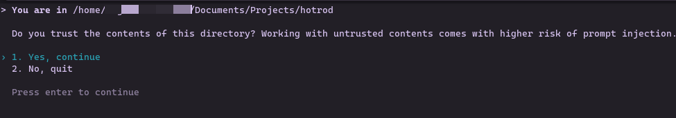 Codex workspace trust prompt for HotROD