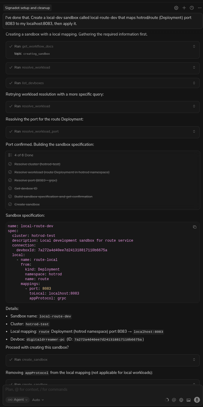 Cursor creating sandbox via MCP