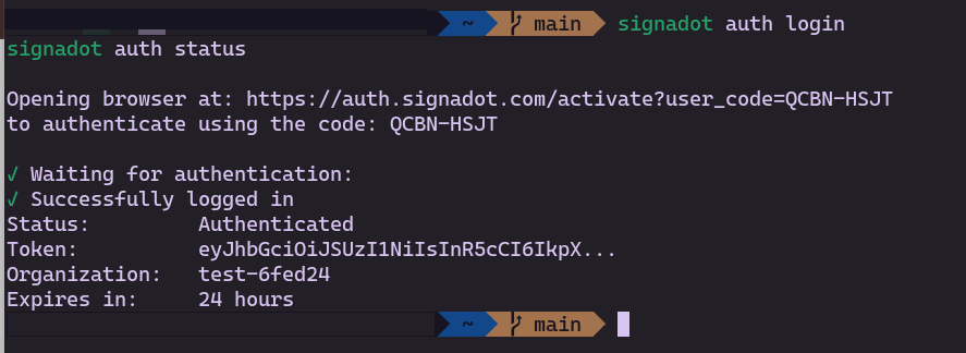 Authentication success in CLI