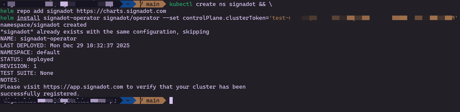 Cluster connection commands executed successfully