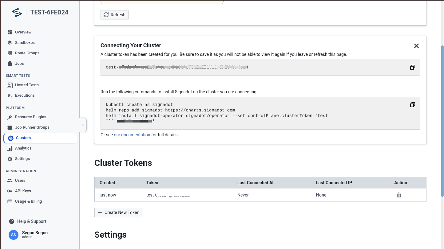 Signadot connecting cluster - commands to run