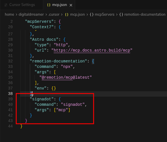MCP configuration in Cursor