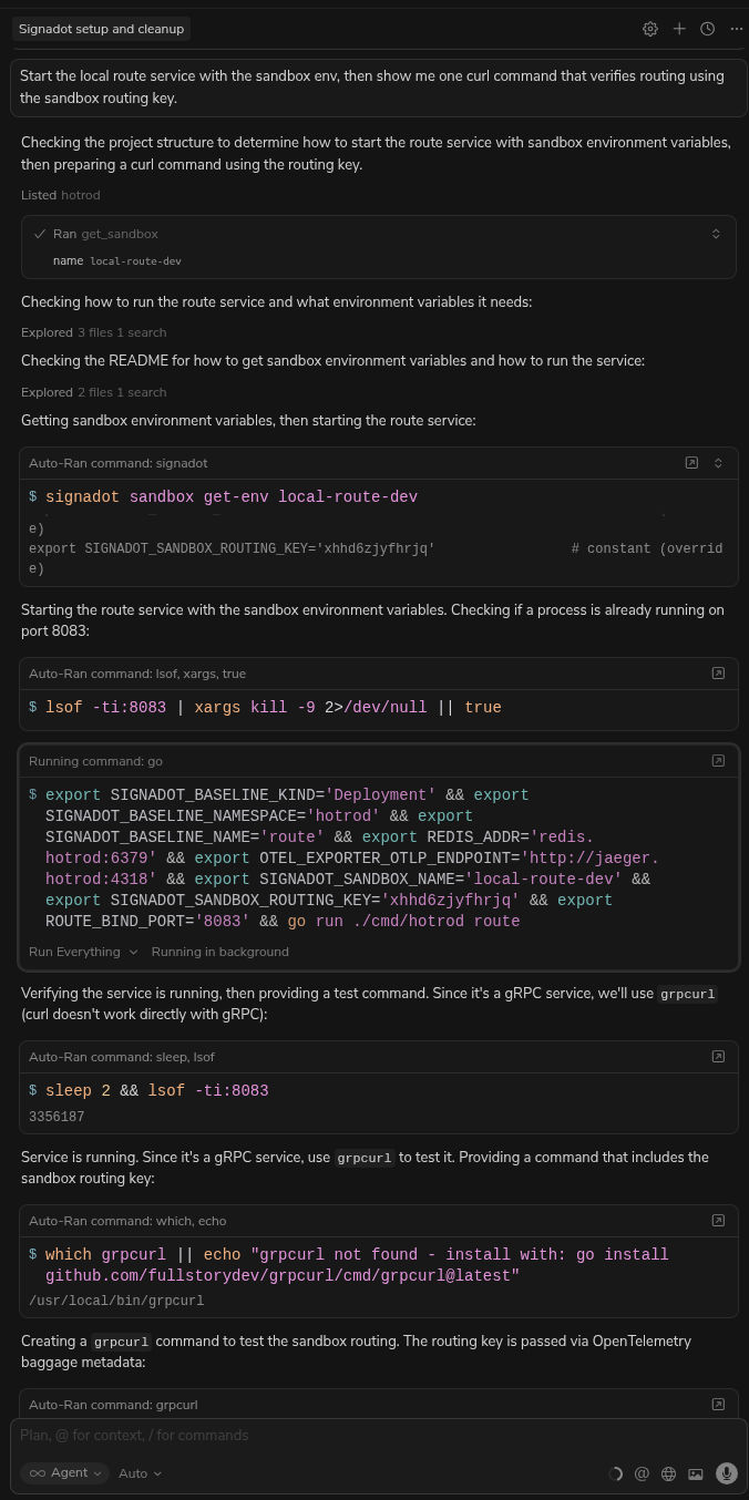 Cursor starting local service
