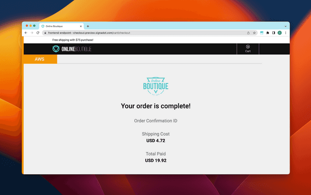 order complete screen with an empty order confirmation ID