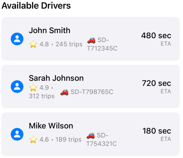 ETA in seconds combined with SD- driver license.