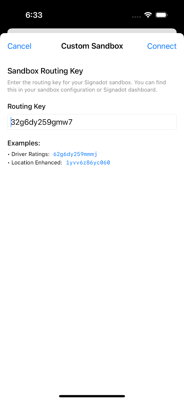 Sandbox routing key