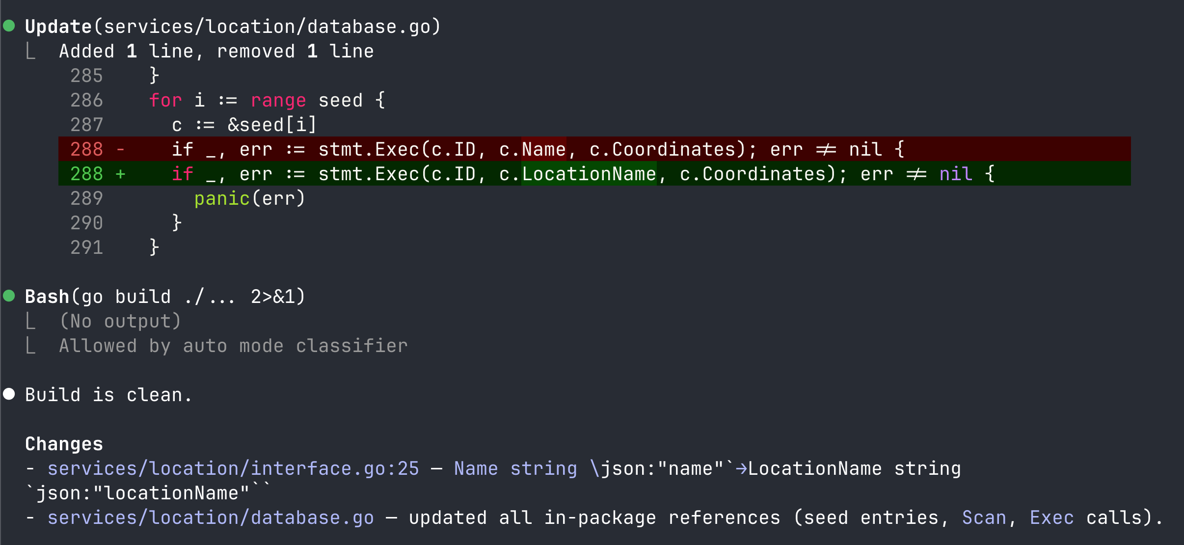HotROD location service rename: Name becomes LocationName, build and unit tests pass
